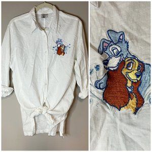 Vintage Disney Store Lady & The Tramp Embroidered White Shirt 90s RARE
